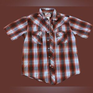 Wrangler Western Mens Med Short Sleeve Shirt Pearl Snap Cowboy Western Country